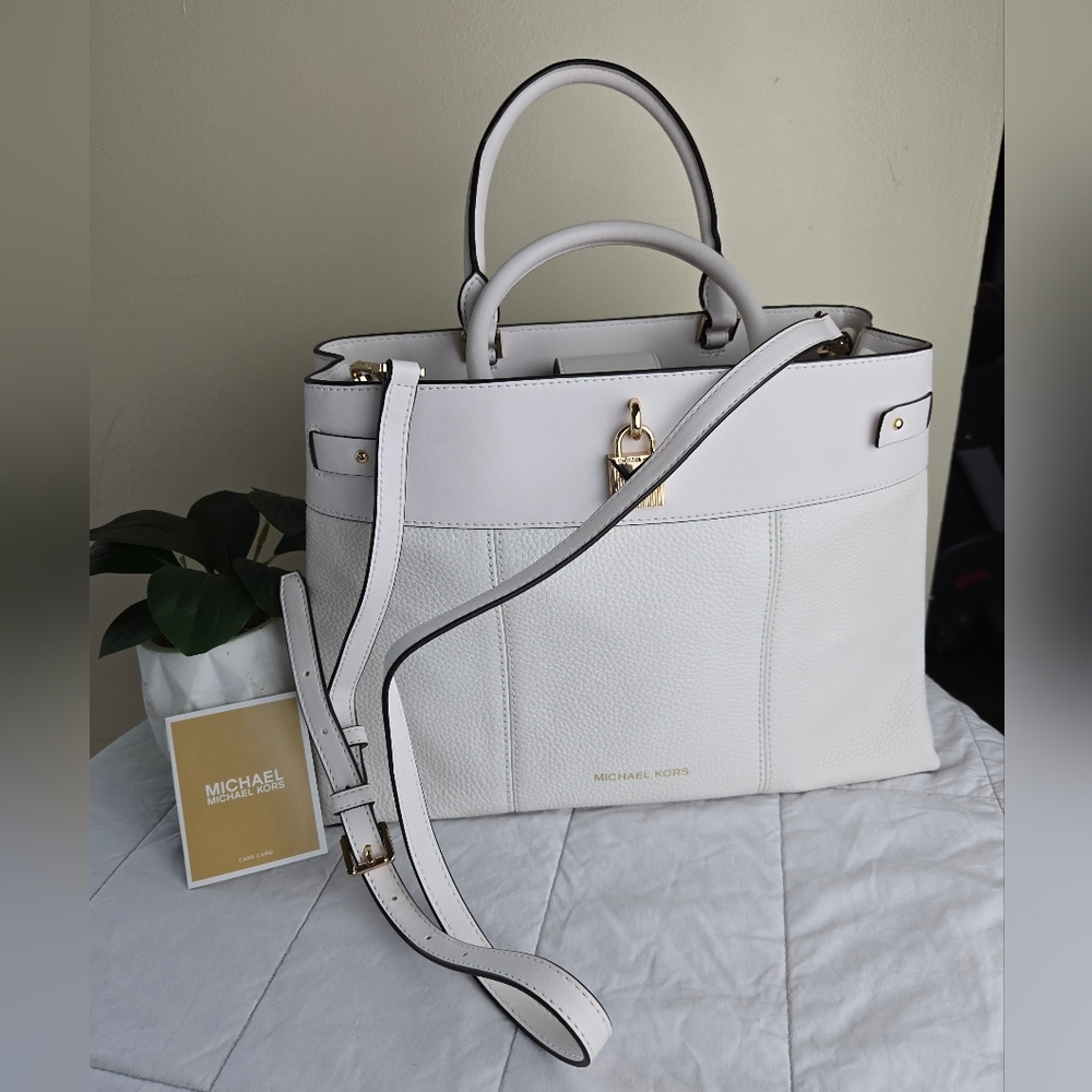 Michael Kors Gramercy Large Pebble Leather White Satchel - Picture 3 of 12
